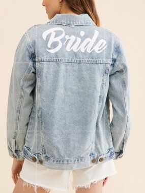 Show Me Your MuMu Light Wash Denim 'Bride' Jacket in White Script